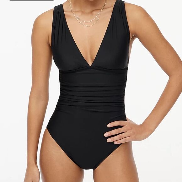 J Crew V-neck ruched one-piece swimsuit Womens Size Small Black - Picture 1 of 8